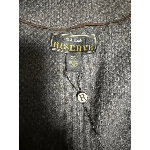 Jos A Bank Reserve Sweater Mens XL Gray Wool Button Front Elbow Patch Cardigan